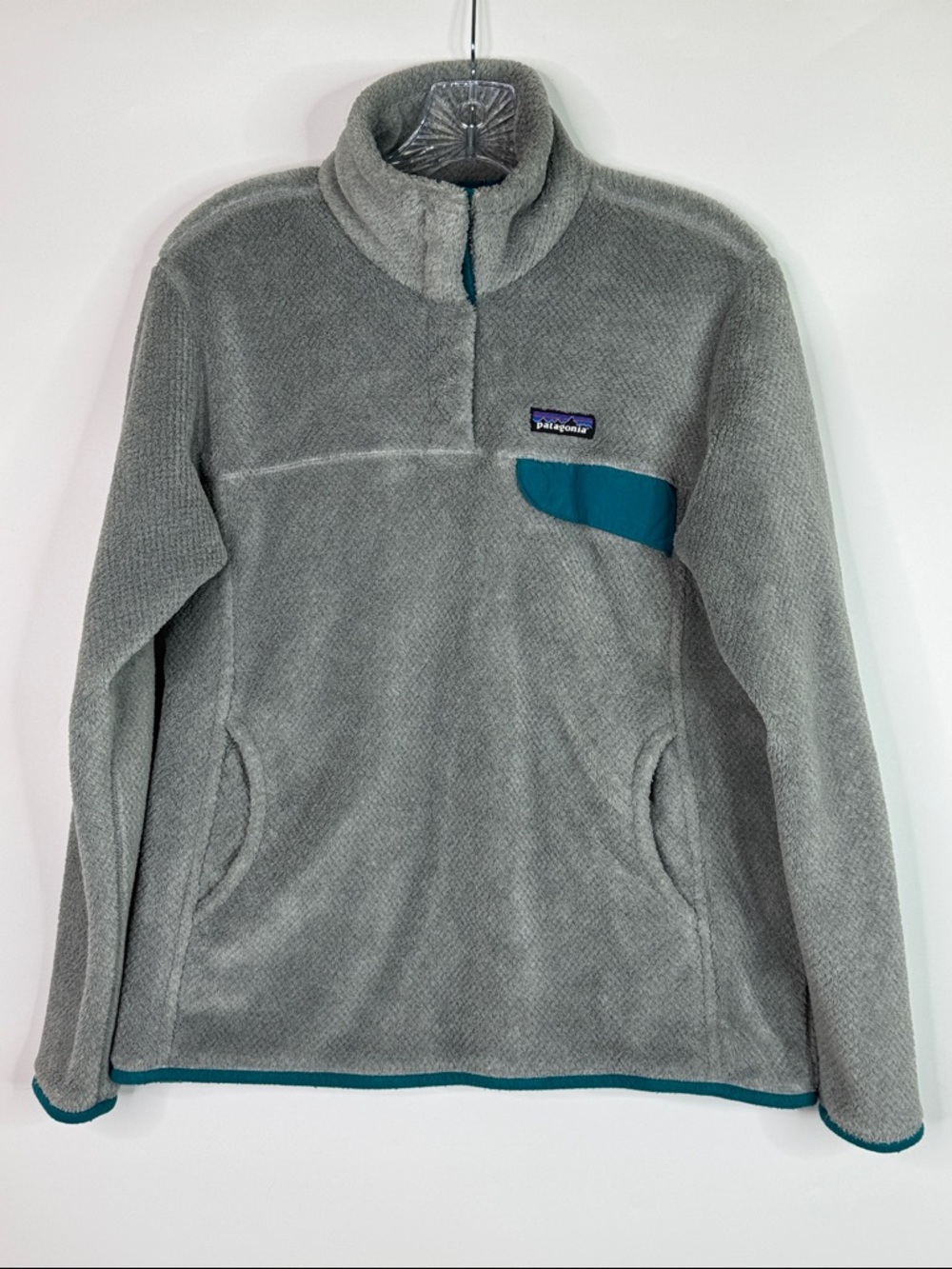 Patagonia Re-Tool Snap-T Pullover Gray Teal Trm Sweatshirt Size Large